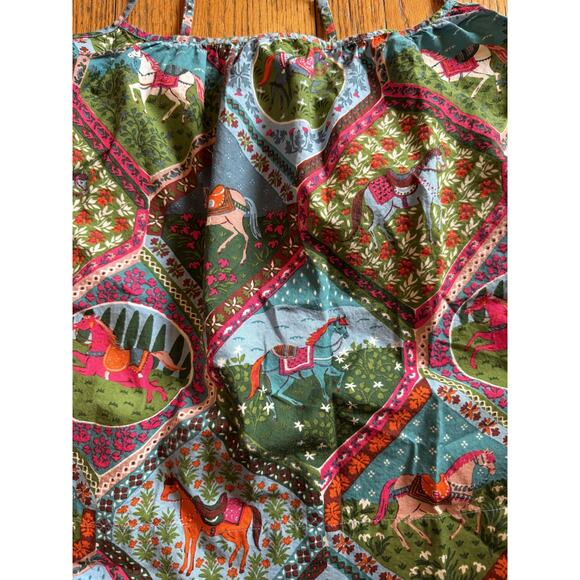 Printfresh Tank Top Womens XL Blue Green Horse Print Organic Cotton Cami Boho - Picture 2 of 5